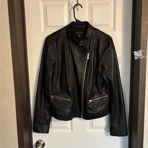 Halogen Black Leather Jacket with Zipper Details